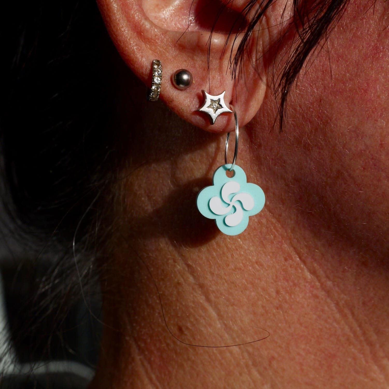 Boucles d'oreilles fleur Croix Basque turquoise